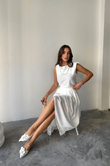 KETEN KOLSUZ BLUZ - MAXİ ETEK TAKIM - Beyaz resmi